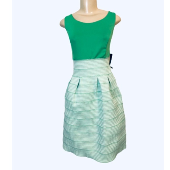 New York & Company Dresses & Skirts - NEW YORK & CO GREEN WHITE FIT FLAIR DRESS. NWT